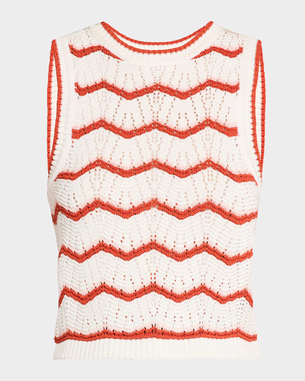 Veronica Beard Jerrel Chevron Stripe Cotton Blend Sleeveless Sweater In Off Whitepink Shellpersimmon