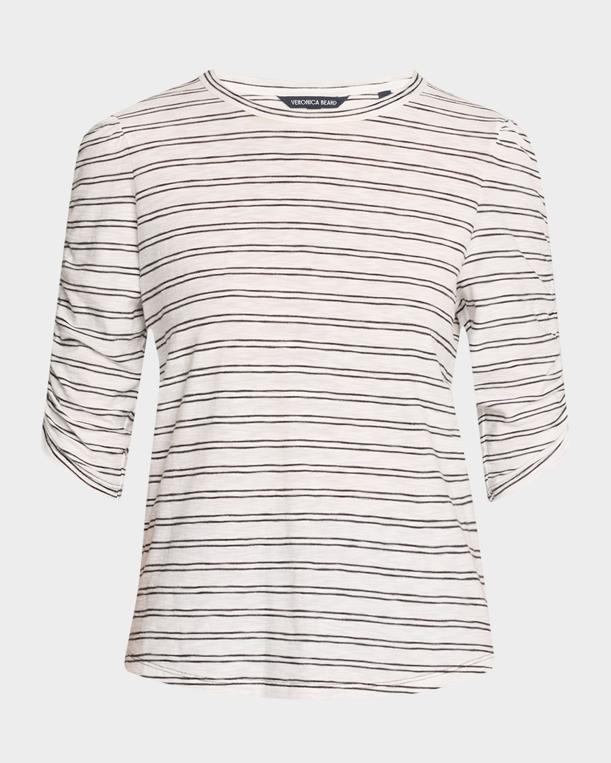 Veronica Beard Waldorf Stripe Ruched-sleeve Tee In Blackwhite