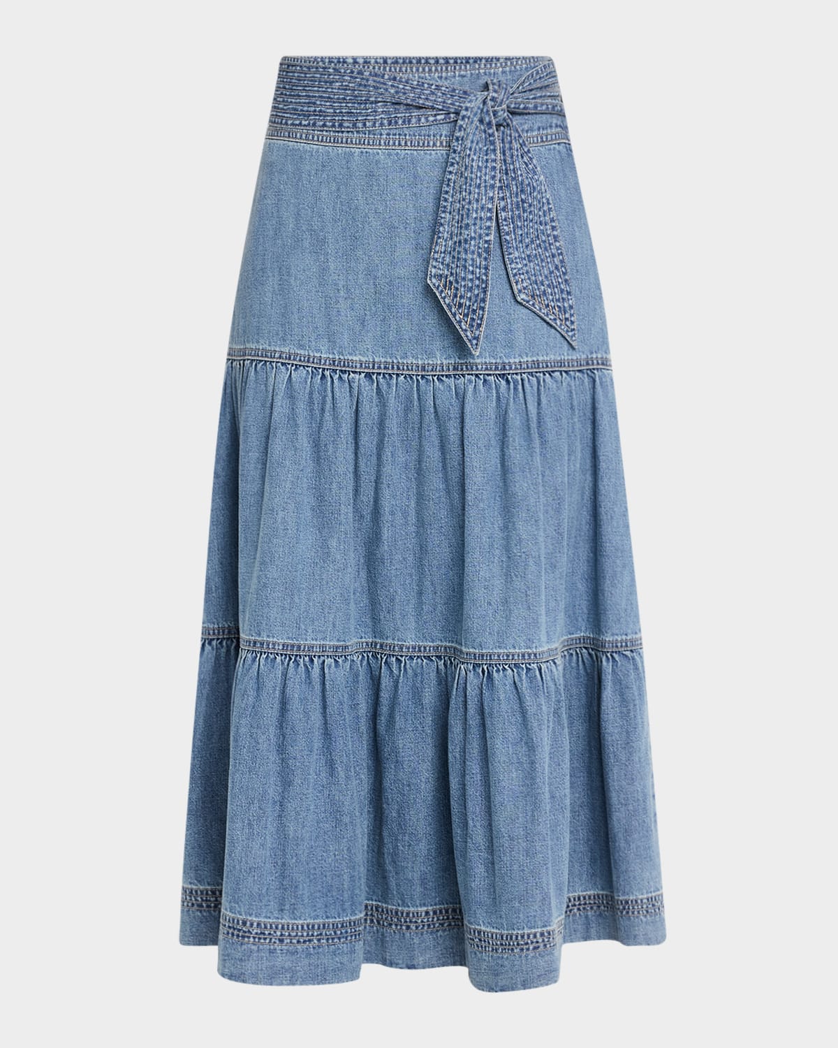 Shop Veronica Beard Armida Tiered A-line Skirt In Starlight