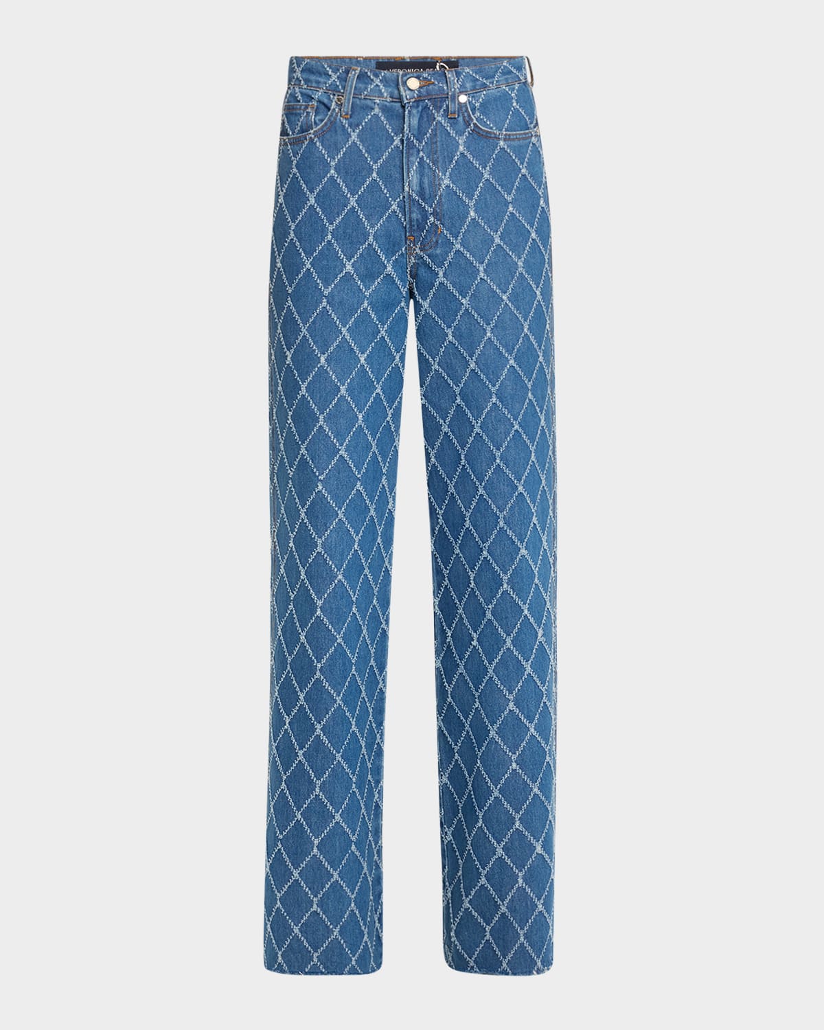 Shop Veronica Beard Taylor Diamond-print High-rise Wide-leg Jeans In Blue Diamond