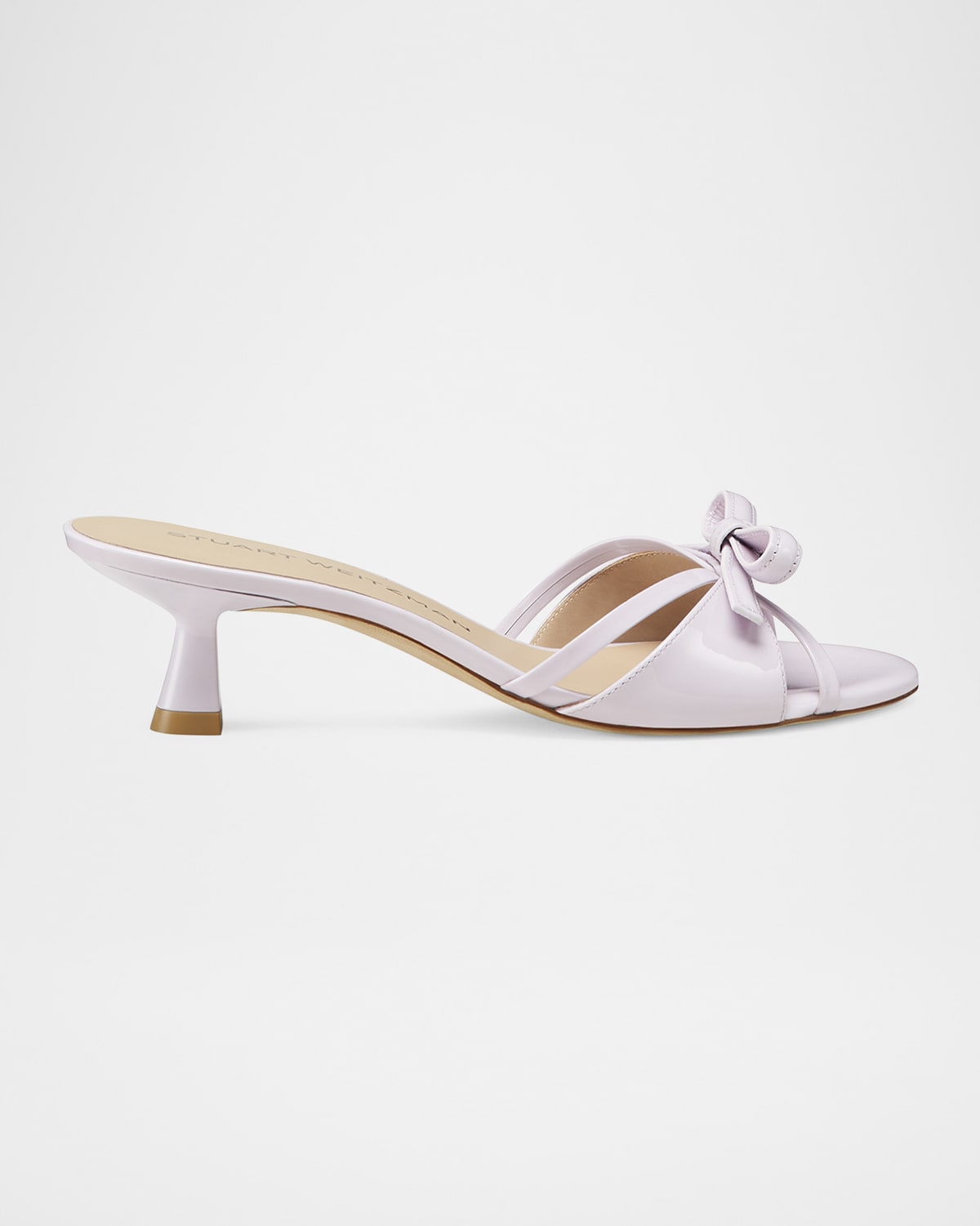 STUART WEITZMAN FELICITY PATENT BOW MULE SANDALS 
