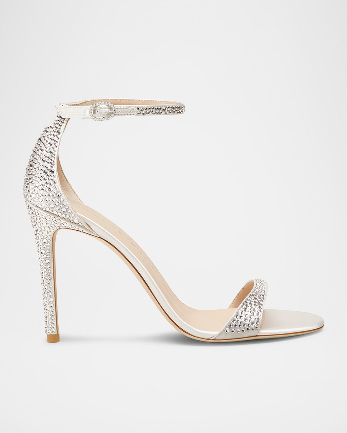 Stuart Weitzman 100mm Nudist Shine Crystal Sandals In Clear/cream