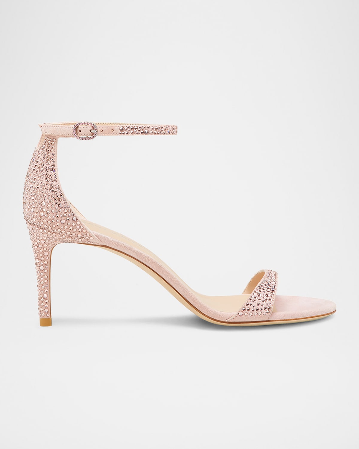 Stuart Weitzman Nudist Embellished Ankle-strap Sandals In Light Silk/linen
