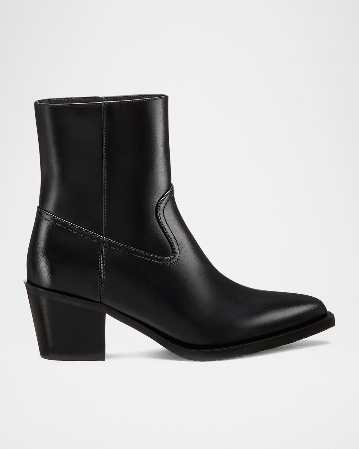 Stuart Weitzman Leather Block Heel Ankle Boots With Pointed Toe In Black