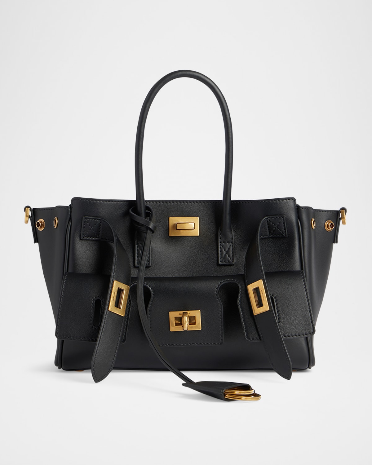 Balenciaga Women Black Leather Medium Carry All Bel Air Shopping Bag In 1000 Black