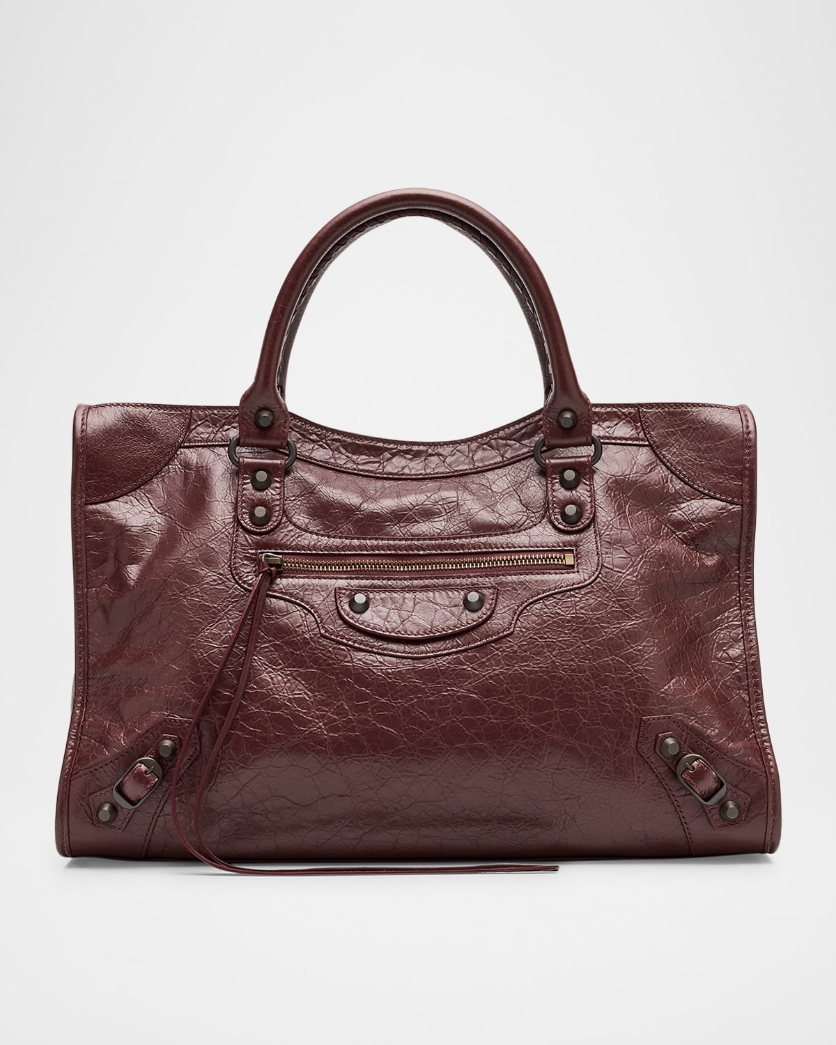 Balenciaga Le City Medium Crinkled Leather Top-handle Bag In Burgundy