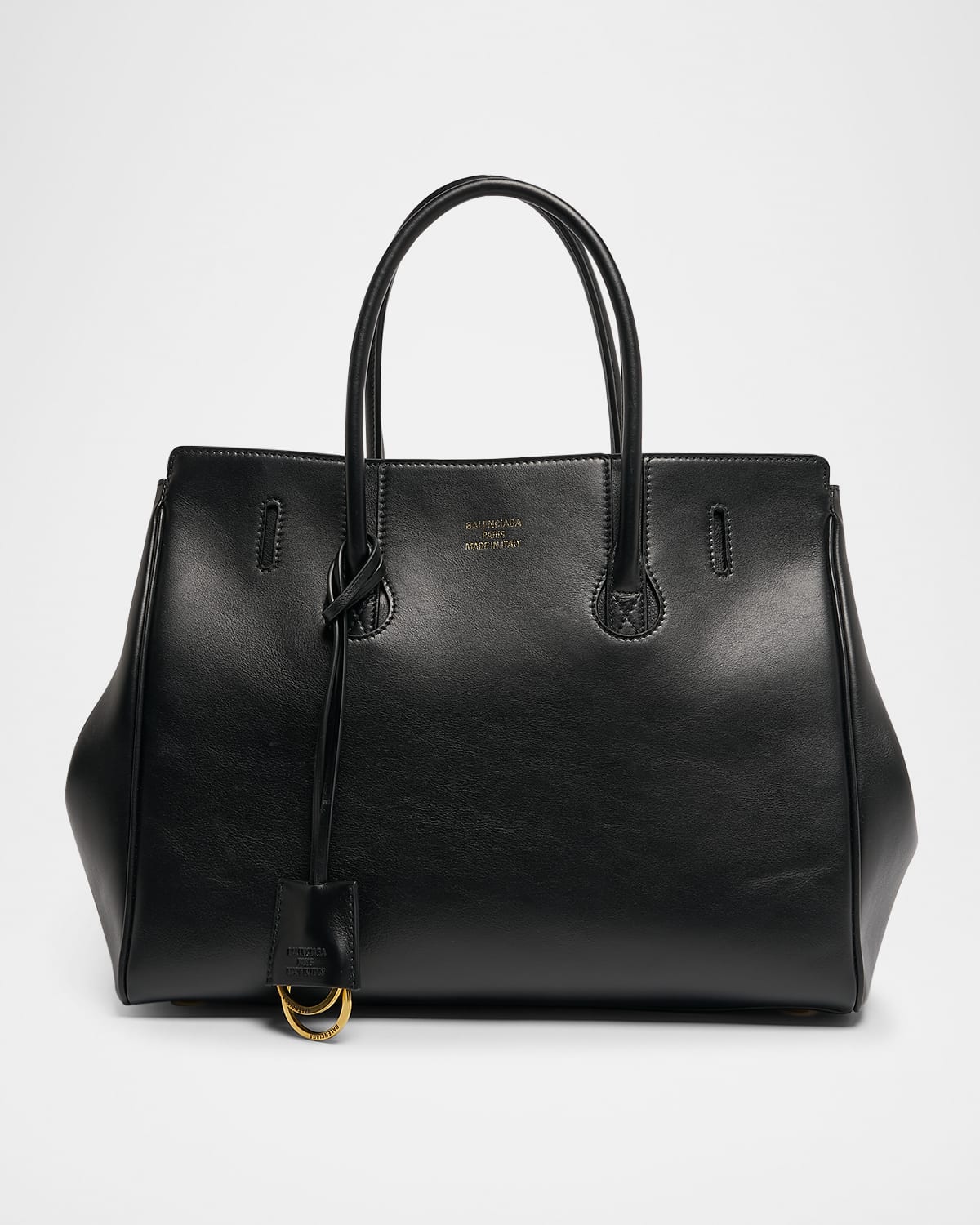 Balenciaga Women Black Leather Mini Carry All Hampton Shopping Bag In 1000 Black