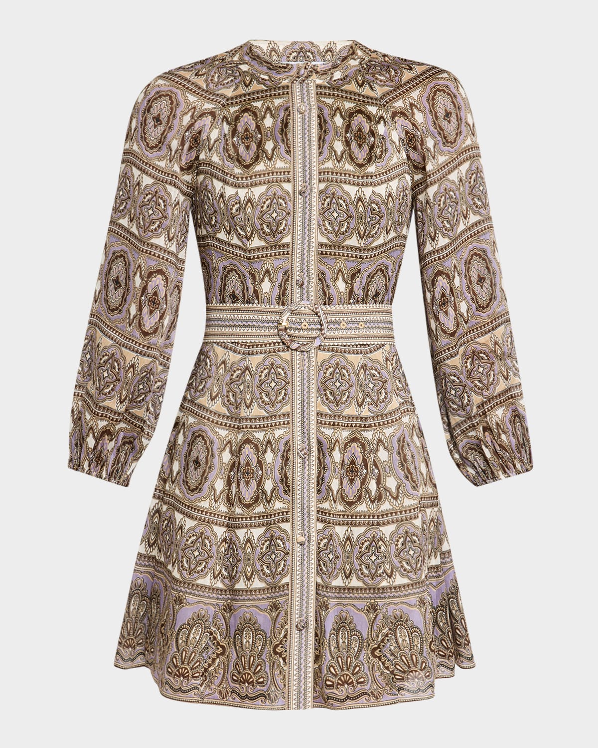 Veronica Beard Kumar Linen Silk Printed Shirt Dress In Stone Khaki Multi