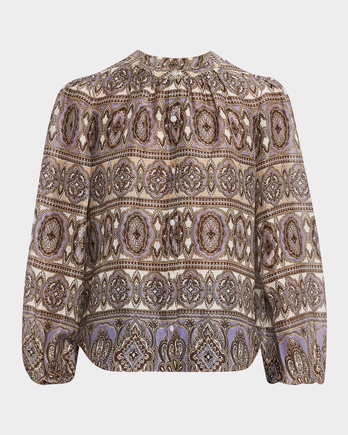 Veronica Beard Ashlynn Printed Top In Stone Khaki Multi
