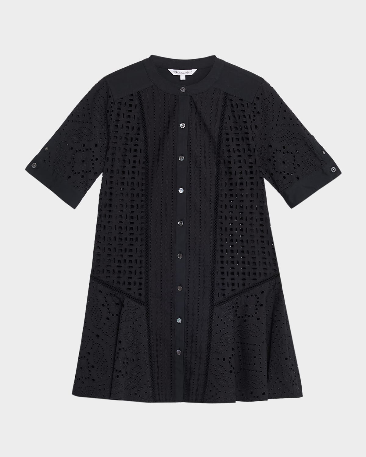 Veronica Beard Dara Short-sleeve Cotton Eyelet Mini Dress In Black