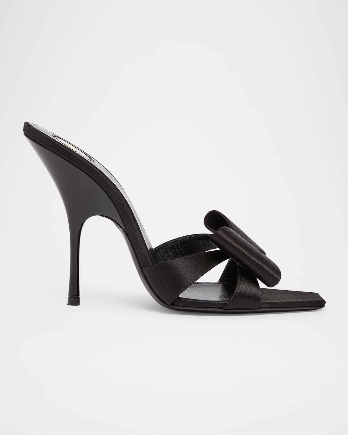Saint Laurent Tuxedo Bow Satin Stiletto Sandals In Black