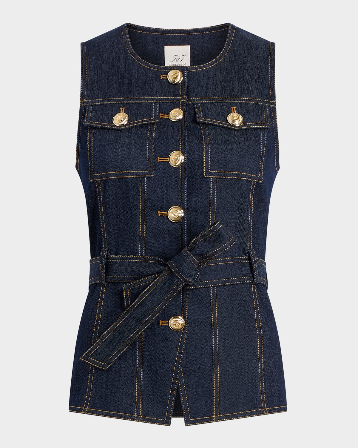 Shop Cinq À Sept Reenee Belted Denim Vest In Indigo