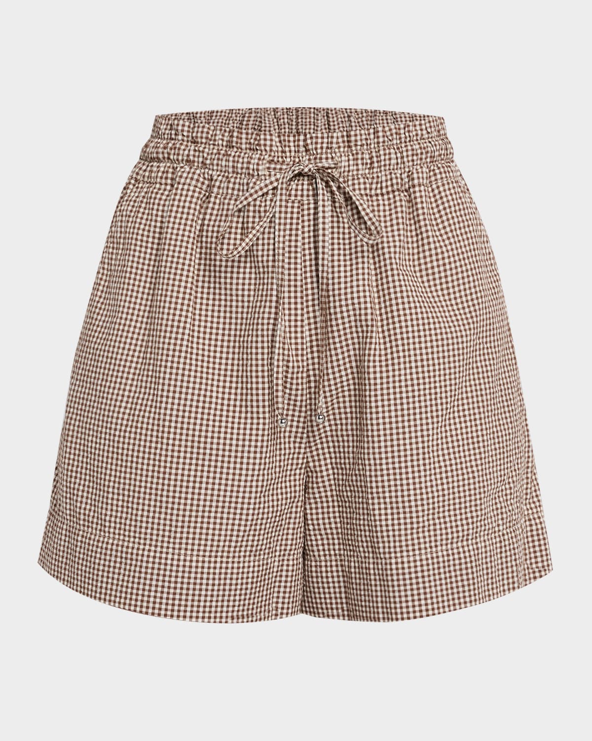 Veronica Beard Tijana Gingham Drawstring Shorts In Light Chickorywhite