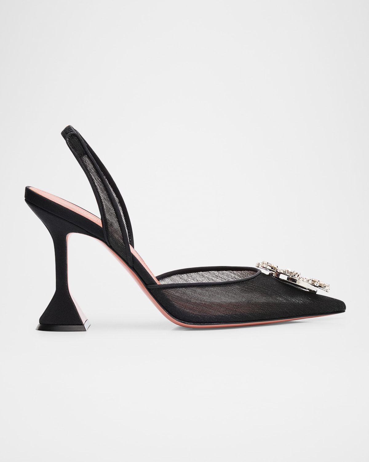 Shop Amina Muaddi Begum Mesh Ornament Slingback Pumps In Black