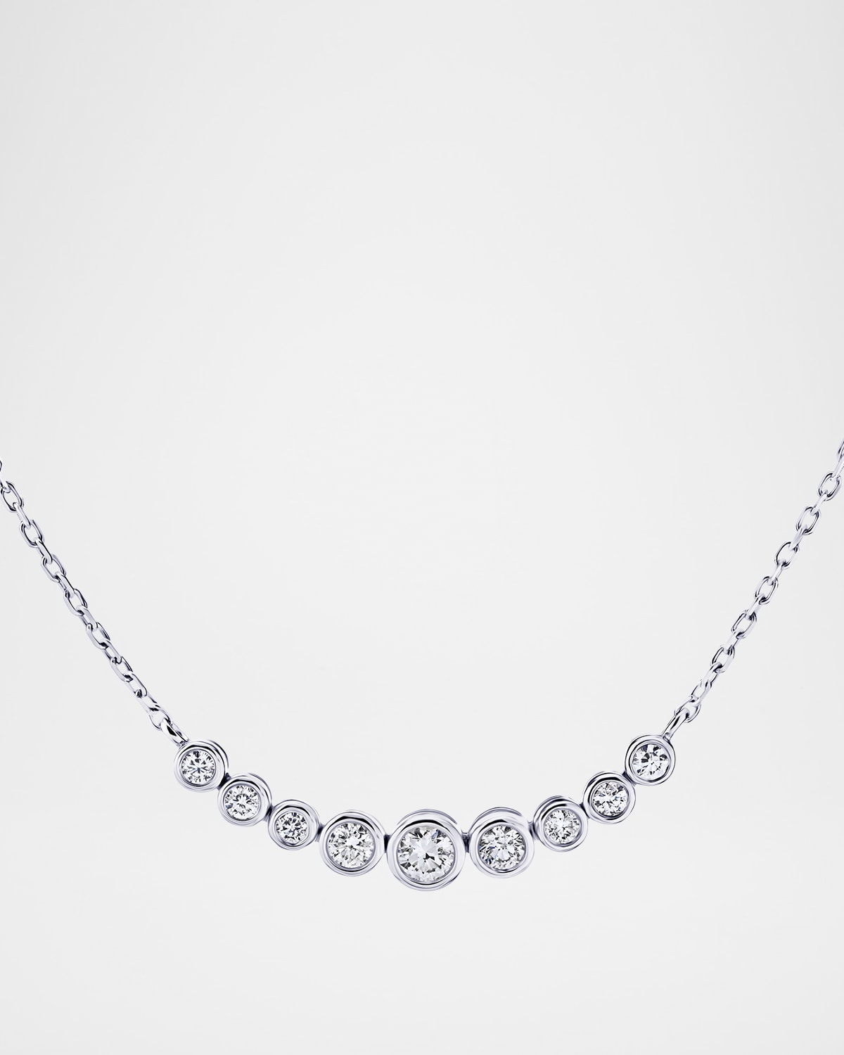 18K White Gold Graduated Nine-Stone Diamond Necklace, 18"L