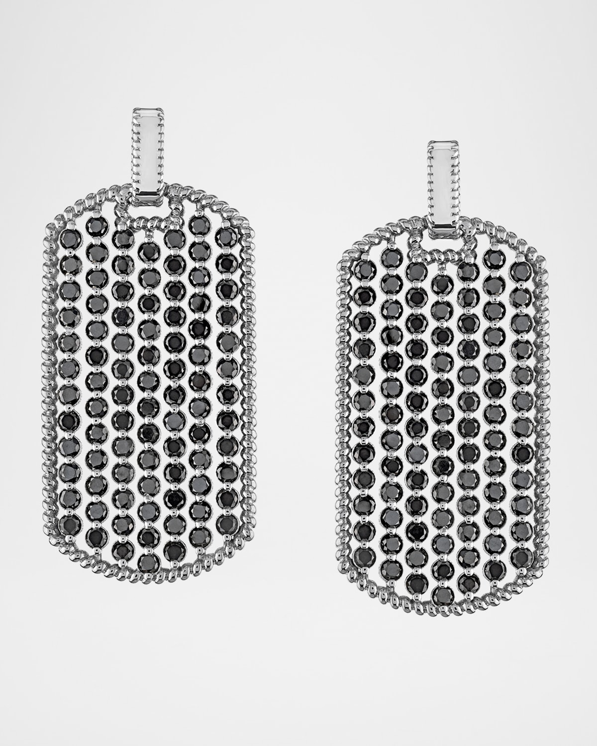 Cassidy Diamonds 18K White Gold Braided Edge Black Diamond Dog Tag Pendant, 2.50tcw