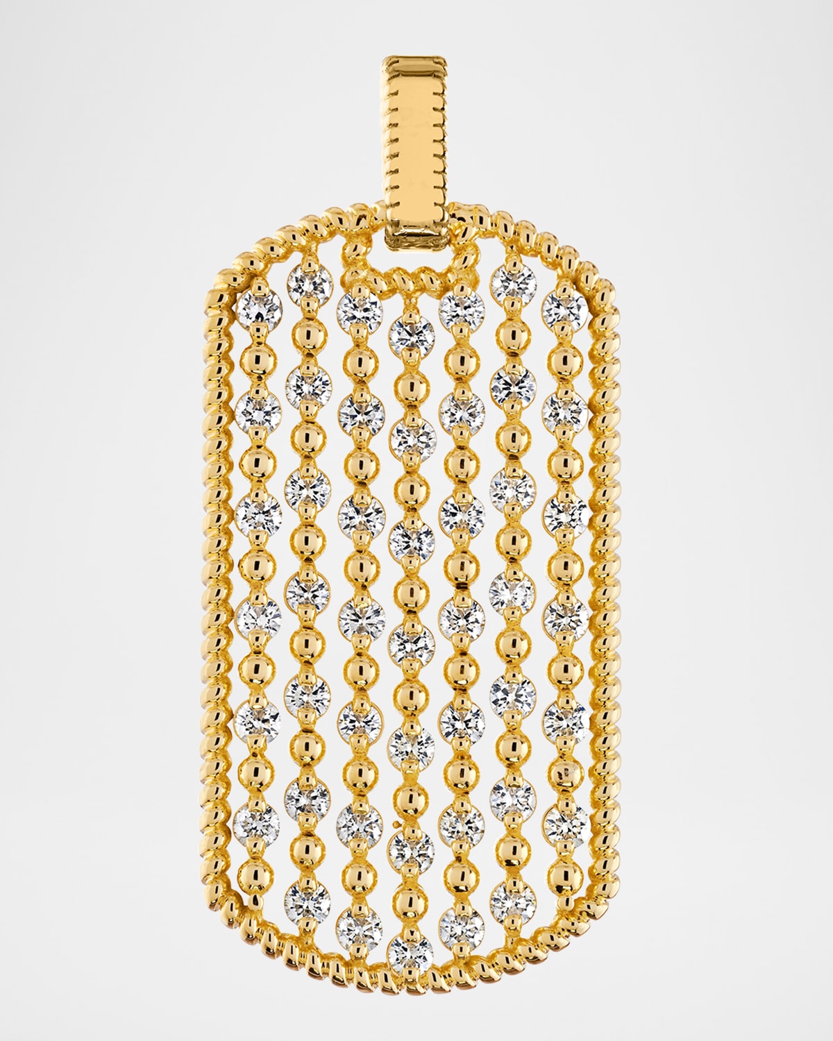 18K Yellow Gold Braided Edge Diamond Ball Dog Tag Pendant, 1.50tcw