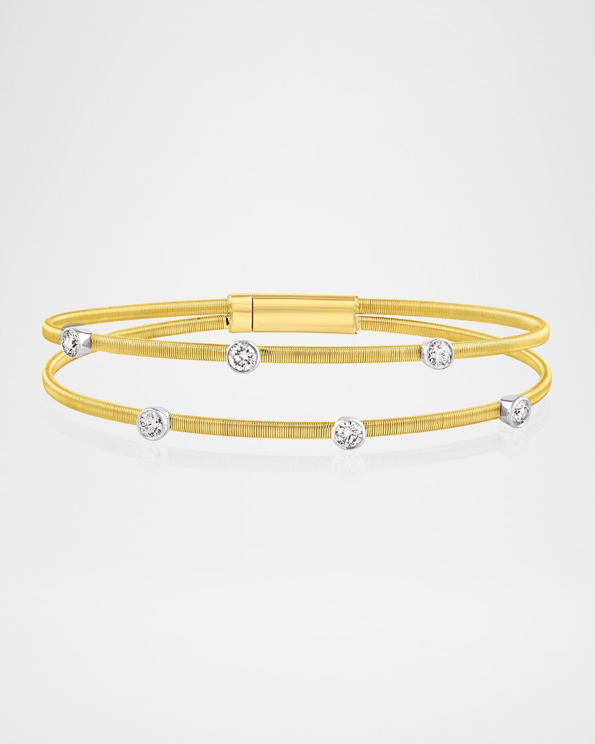 Cassidy Diamonds 18K Gold Smooth Wire Two-Row Six-Stone Diamond Bangle Bracelet