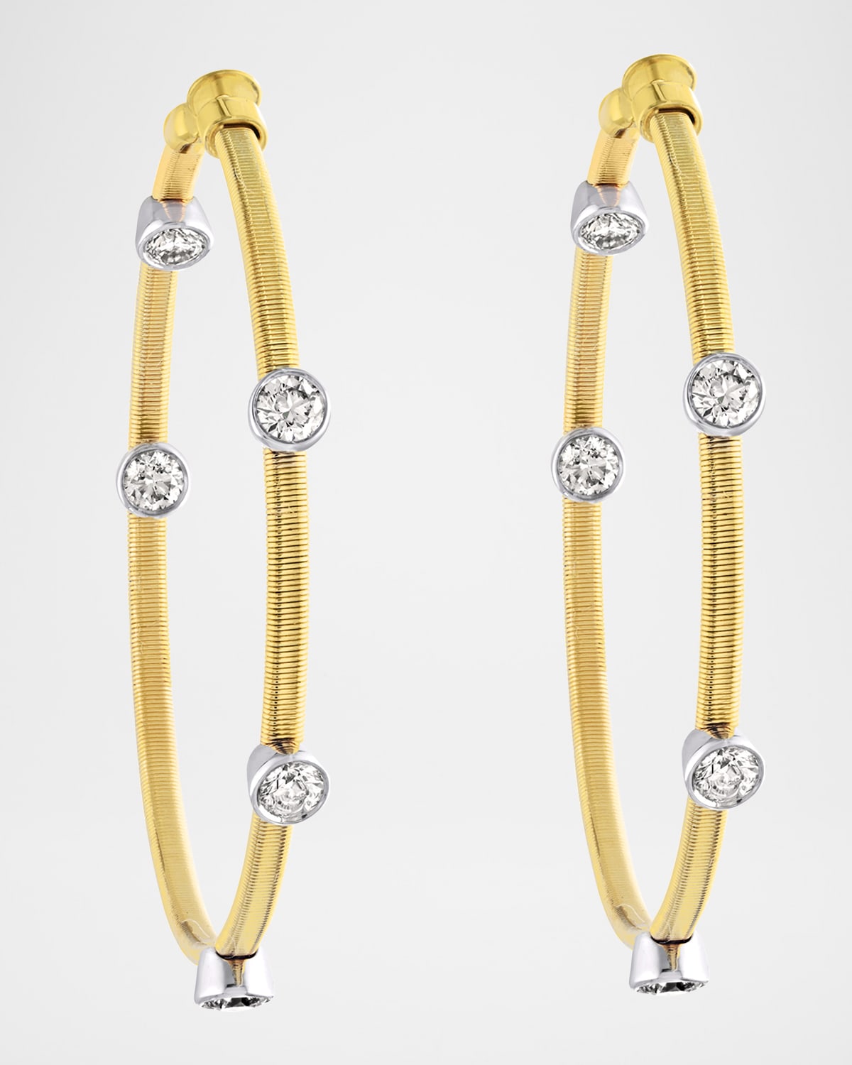 18K Gold Smooth Wire 10-Stone Diamond Hoop Earrings