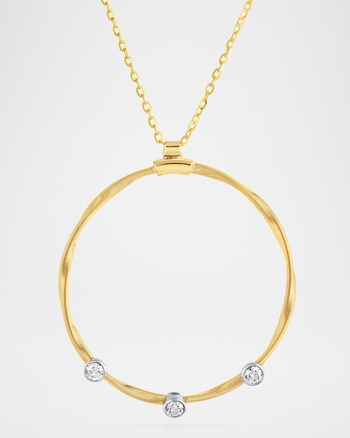 18K Gold Twisted Wire Three-Stone Diamond Necklace
