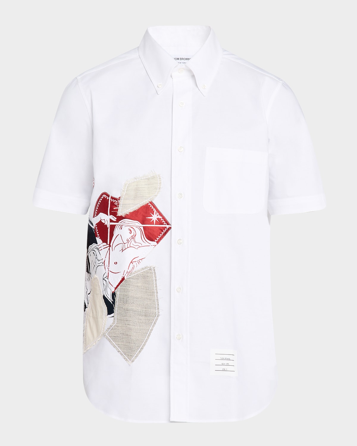 Thom Browne Men's Sport Shirt with Frayed Patchwork Detail
