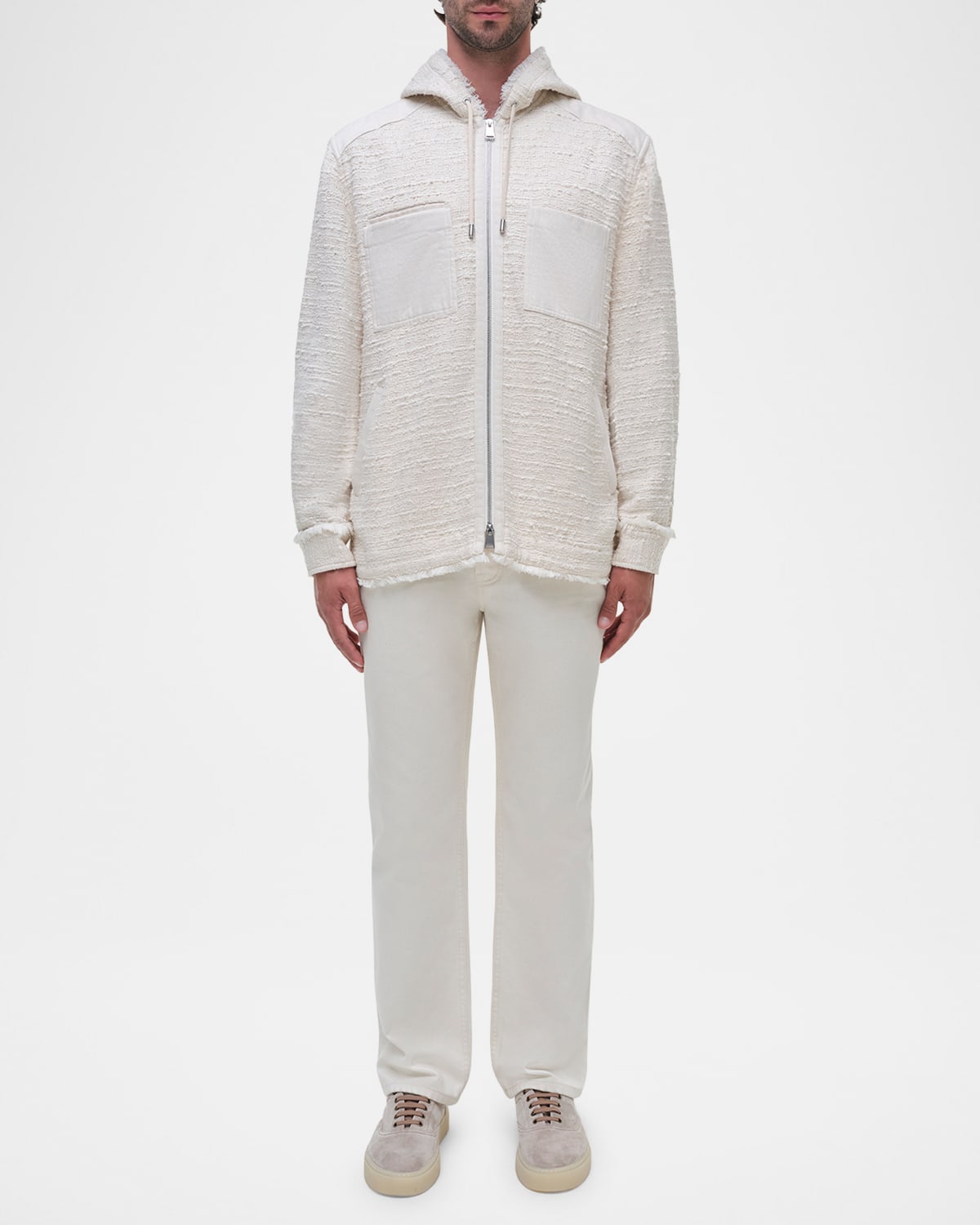 Simkhai Men's Ivan Textured Hooded Overshirt In Cream