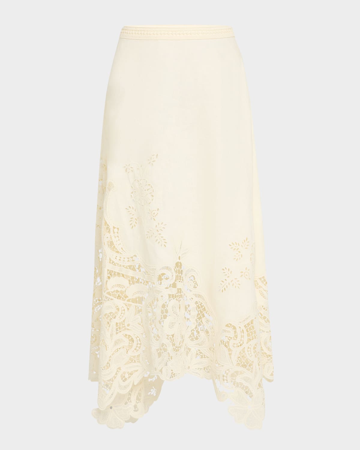 Ulla Johnson Rae Lace Linen Midi Skirt In Pristine