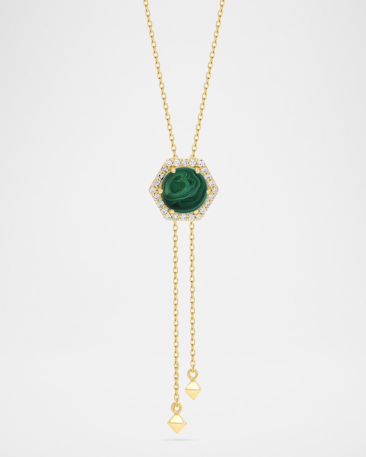 Honeycomb Cabochon Gemstone & Diamond Lariat Necklace in 18K Yellow Gold