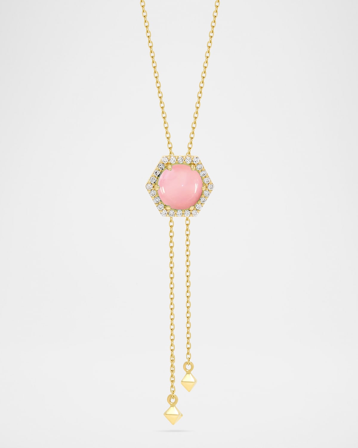 Honeycomb Cabochon Gemstone & Diamond Lariat Necklace in 18K Yellow Gold