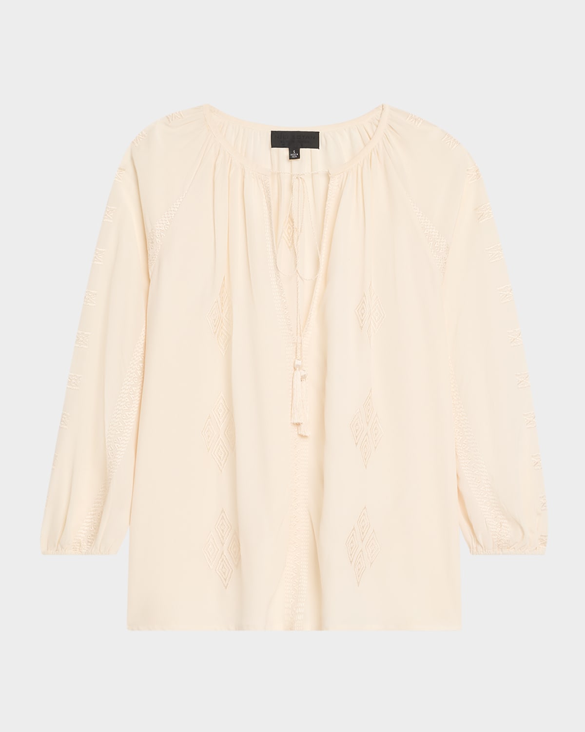 Nili Lotan Cristo Embroidered Silk V-neck Blouse In Neutral