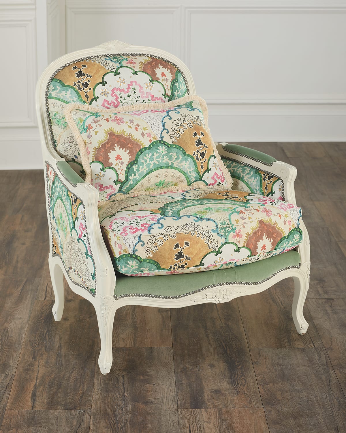 Shop Massoud Mary Catherine Bergere Chair In Ivory, Mint, Pink