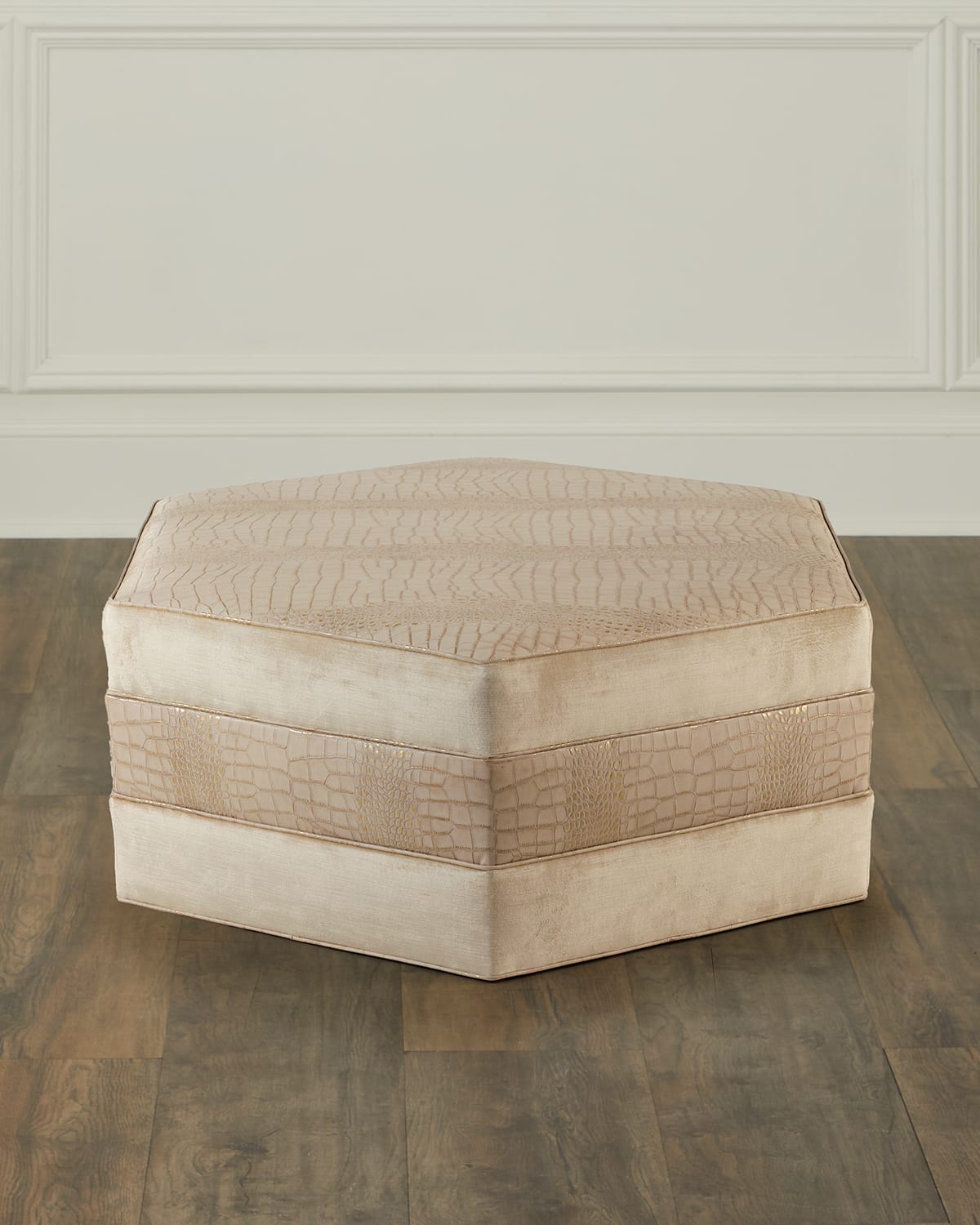 Massoud Jacque Leather Ottoman In Cream