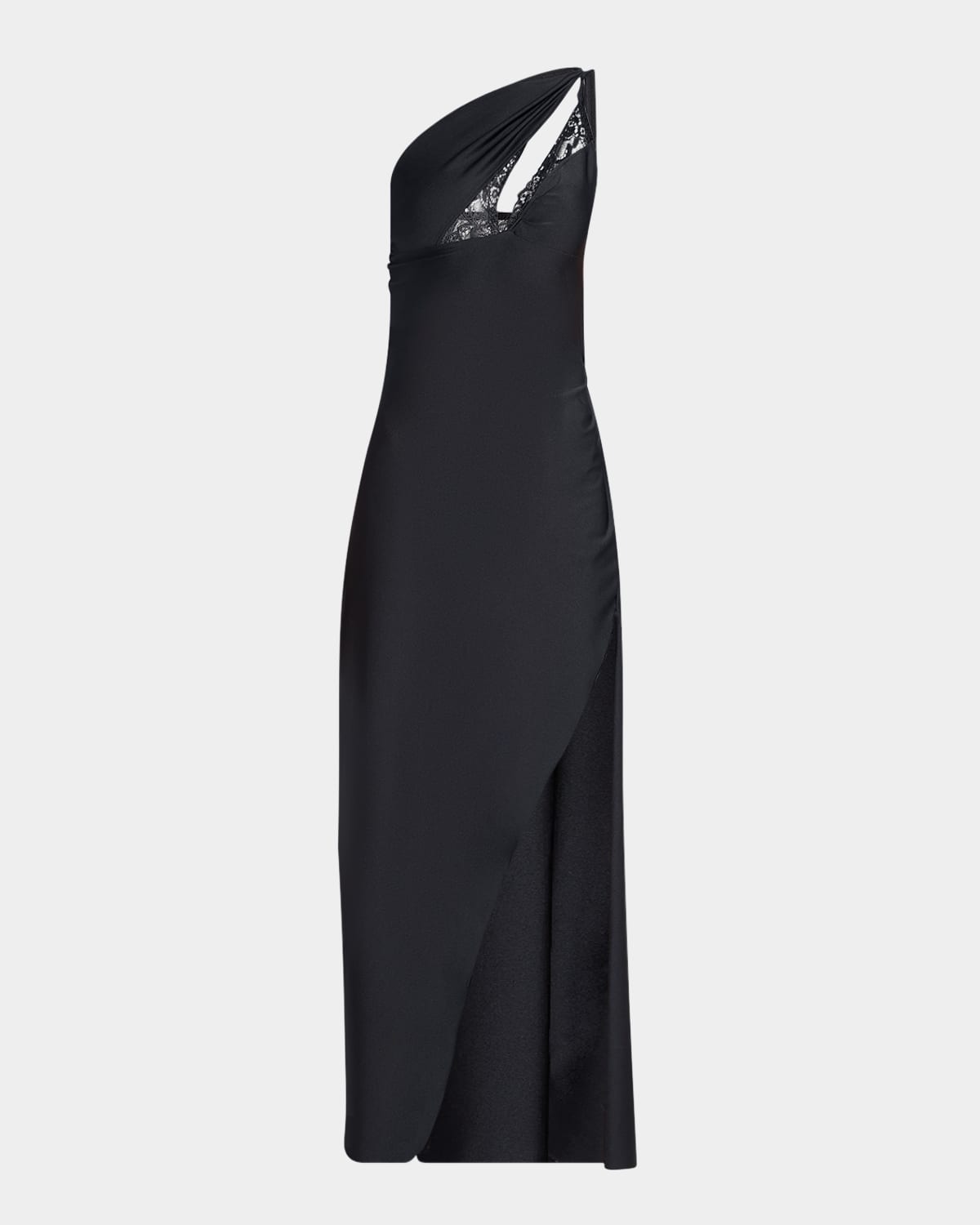 Coperni Lace-cutout One-shoulder Asymmetric Maxi Dress In Black