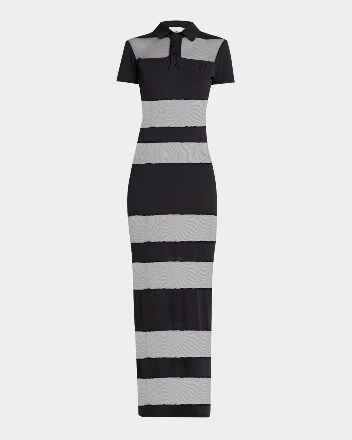 Sheer Striped Short-Sleeve Maxi Polo Dress