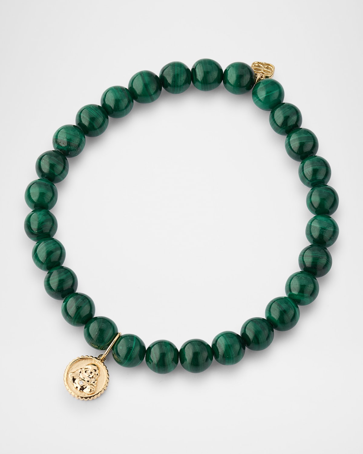 Sydney Evan Malachite Bead Bracelet with Tiny Pavé Sitting Buddha Coin Charm