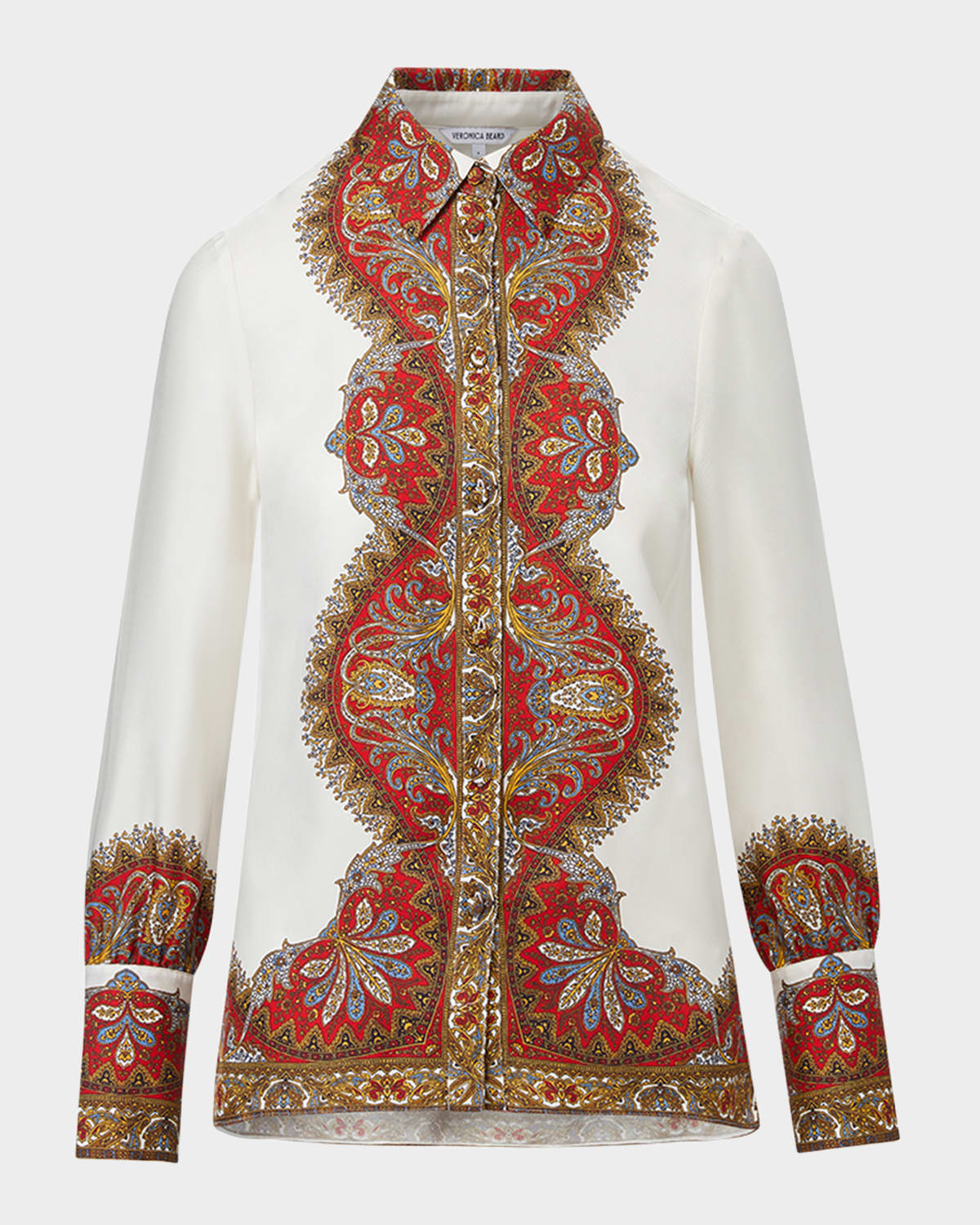 Veronica Beard Maryam Linen Paisley Top In Dove/red Multi