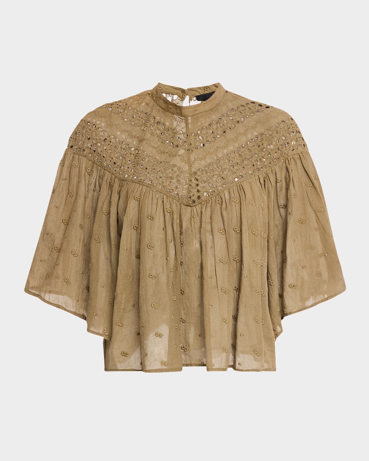 Shop Nili Lotan Mikki Eyelet Yoke Washed Cotton Blouse In Military Green