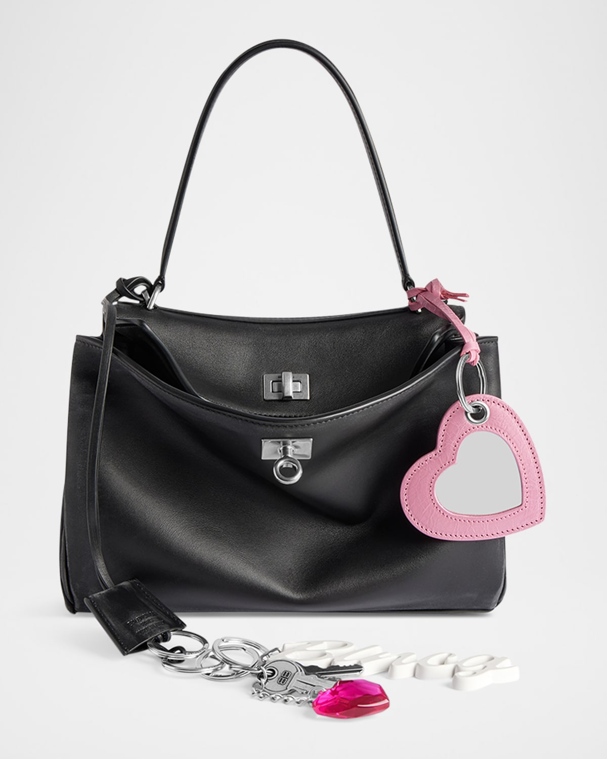 Balenciaga Rodeo Small Fold-over Leather Shoulder Bag With Charms In 1000 Black
