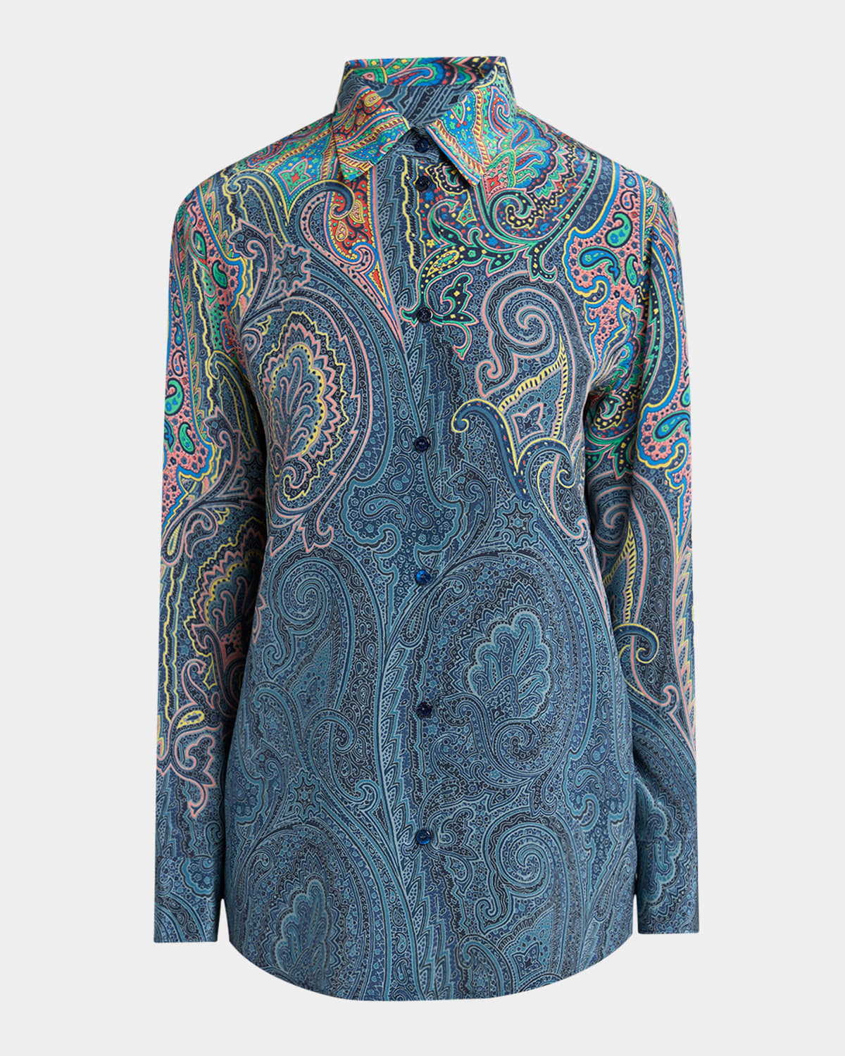 Shop Etro Arnica-print Button-down Tunic Blouse In Green Print 3