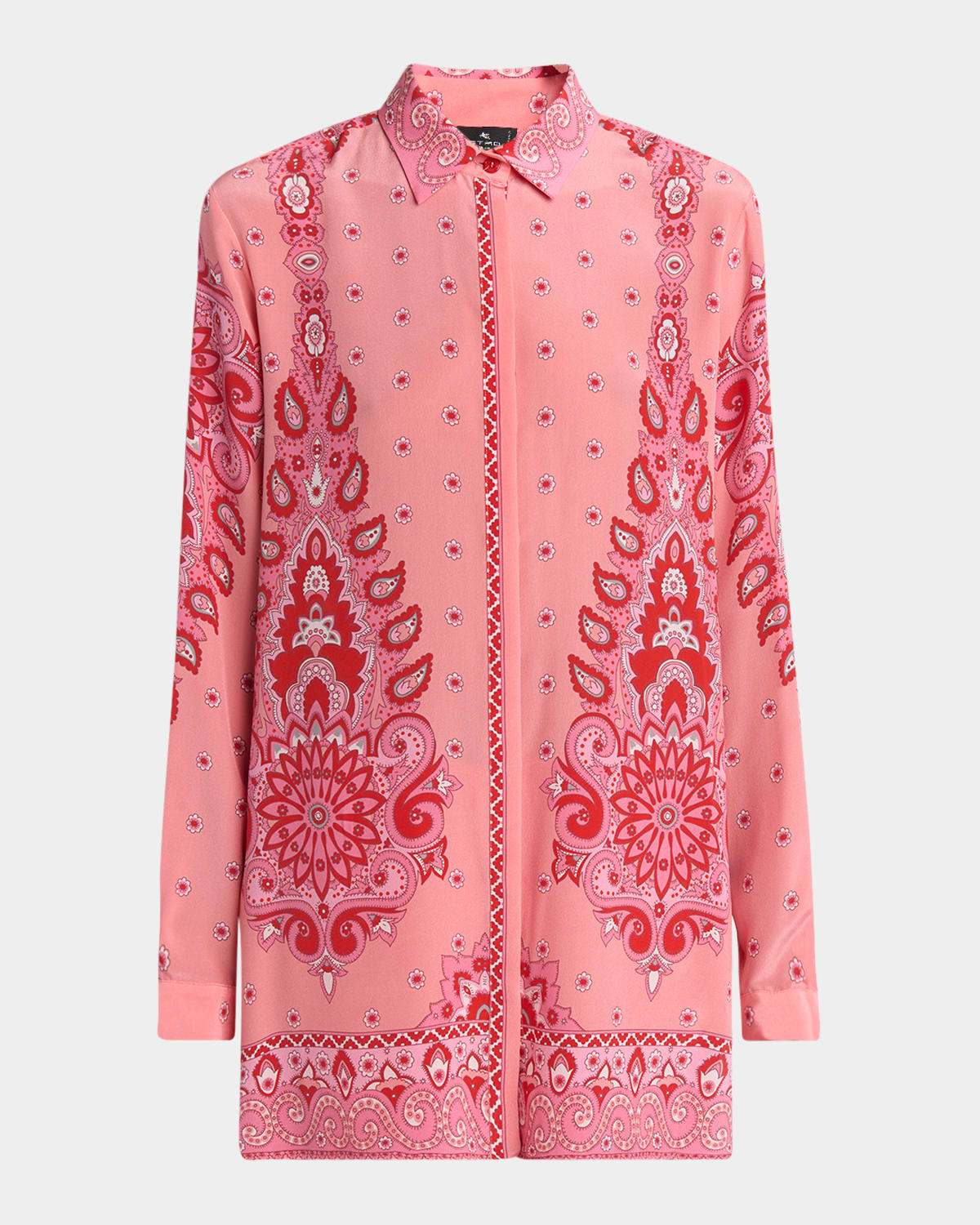 Etro Printed Button-up Silk Shirt In Pink 10