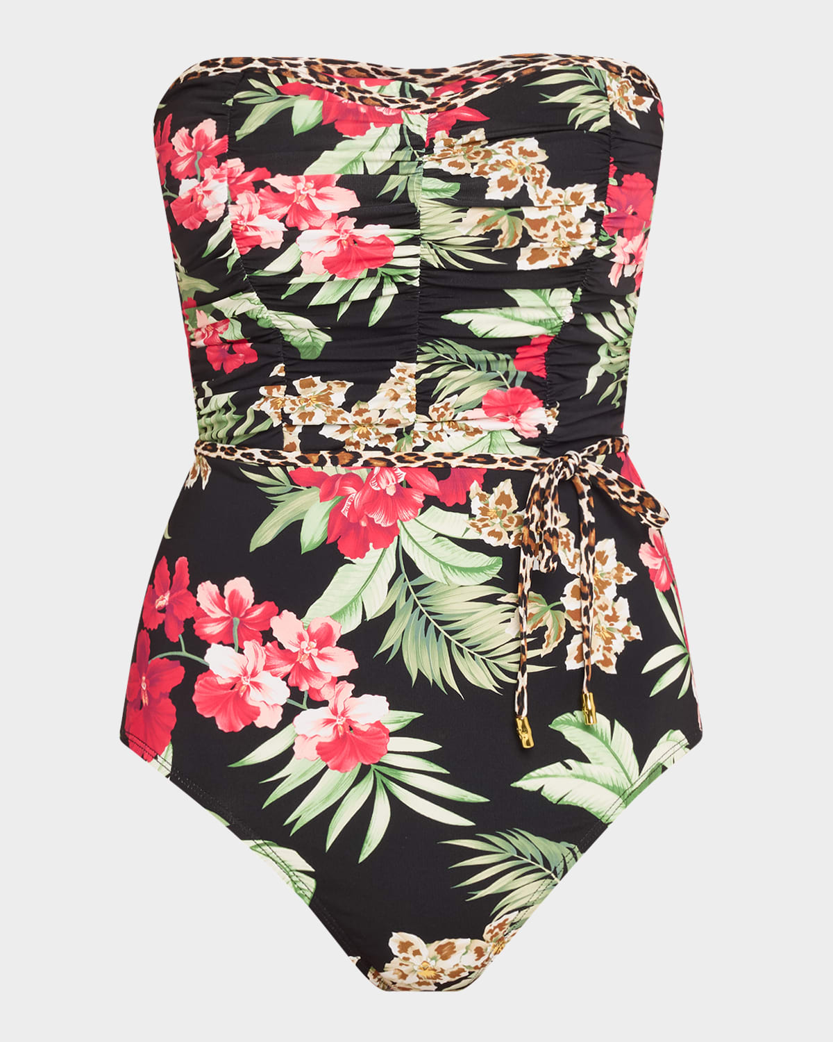 Tommy Bahama Lily Cat Shirred Bandeau One-piece Swimsuit In Black