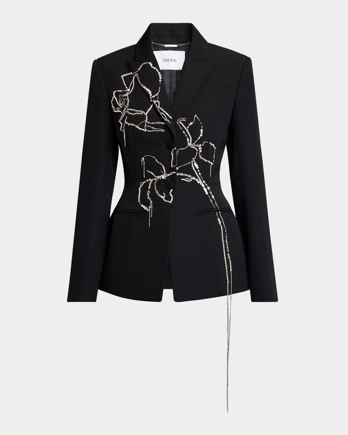 Floral Crystal Fitted Wool Blazer