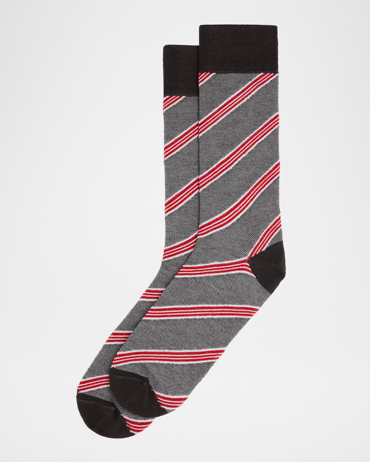 Neiman Marcus Men's Diagonal Birdseye Crew Socks In Red Gray