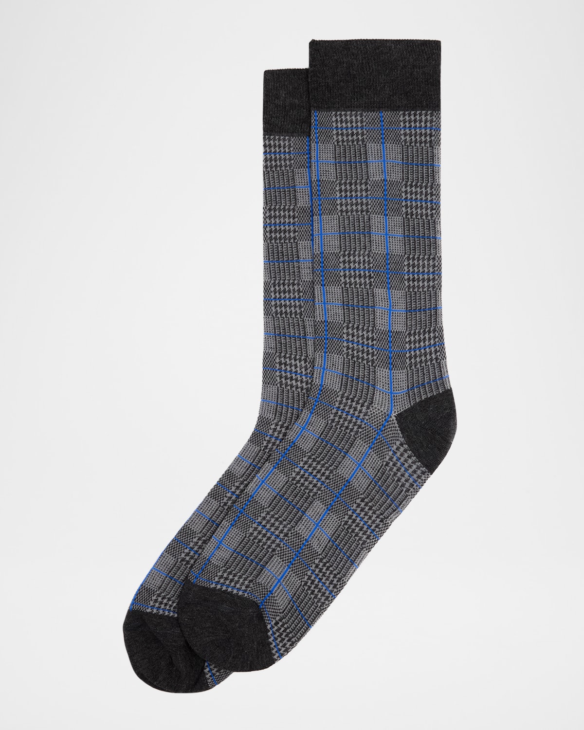Neiman Marcus Men's Glen Plaid Crew Socks In Grey