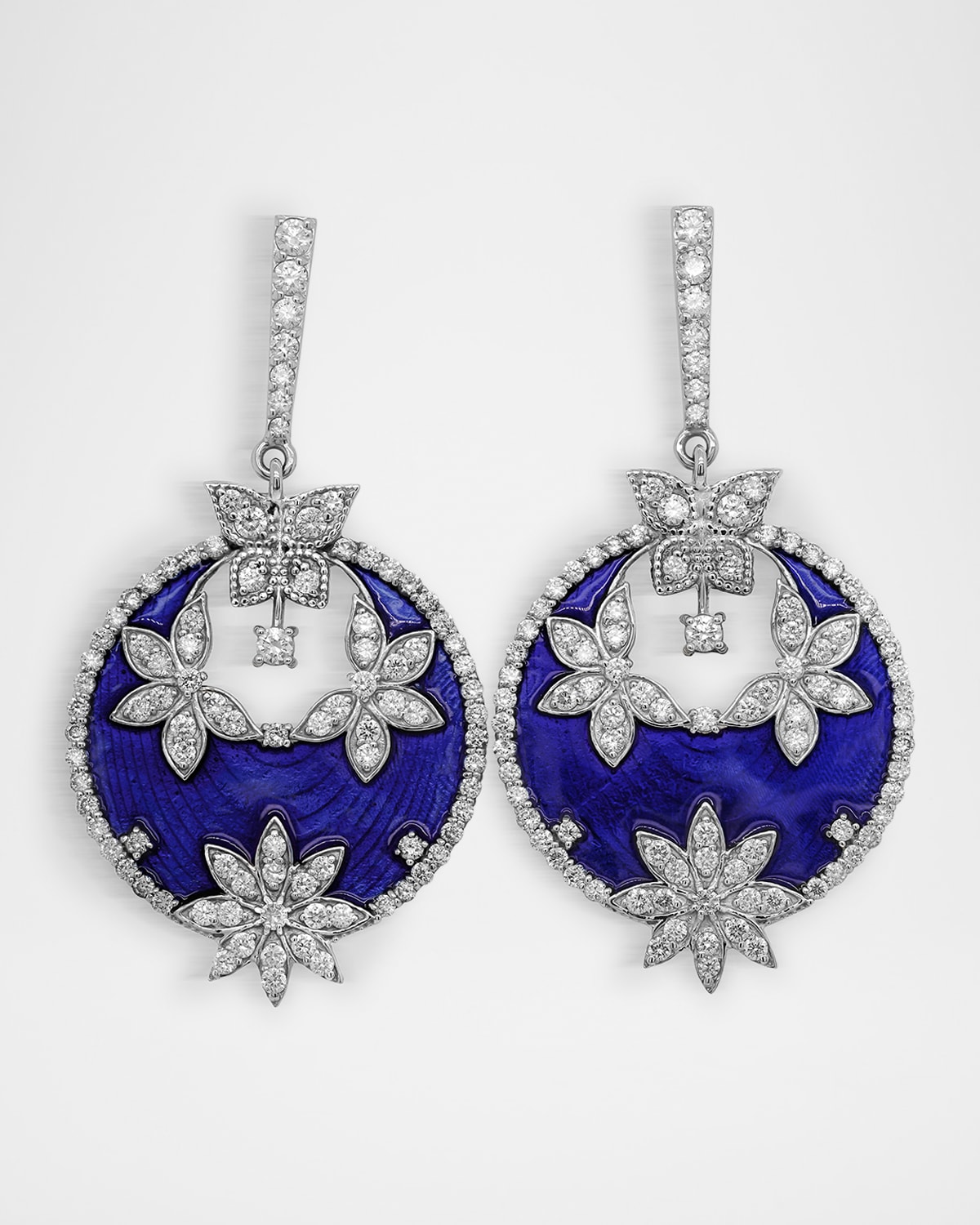 18K White Gold Navy Blue Enameled Earrings with Diamonds