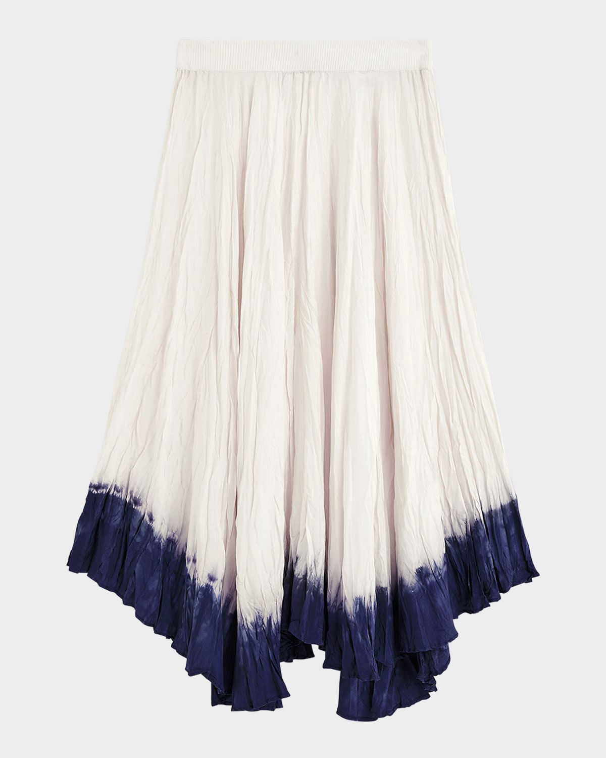 Crinkled Tie-Dye Handkerchief Midi Skirt