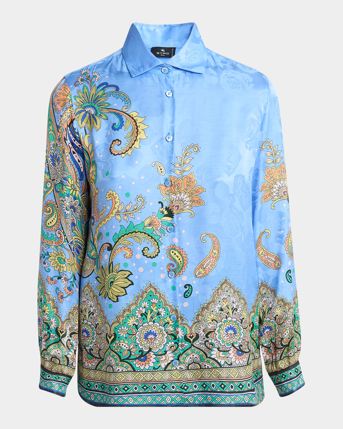 Etro Lucky Charm Silk Jacquard Button-down Blouse In Blue Print 2