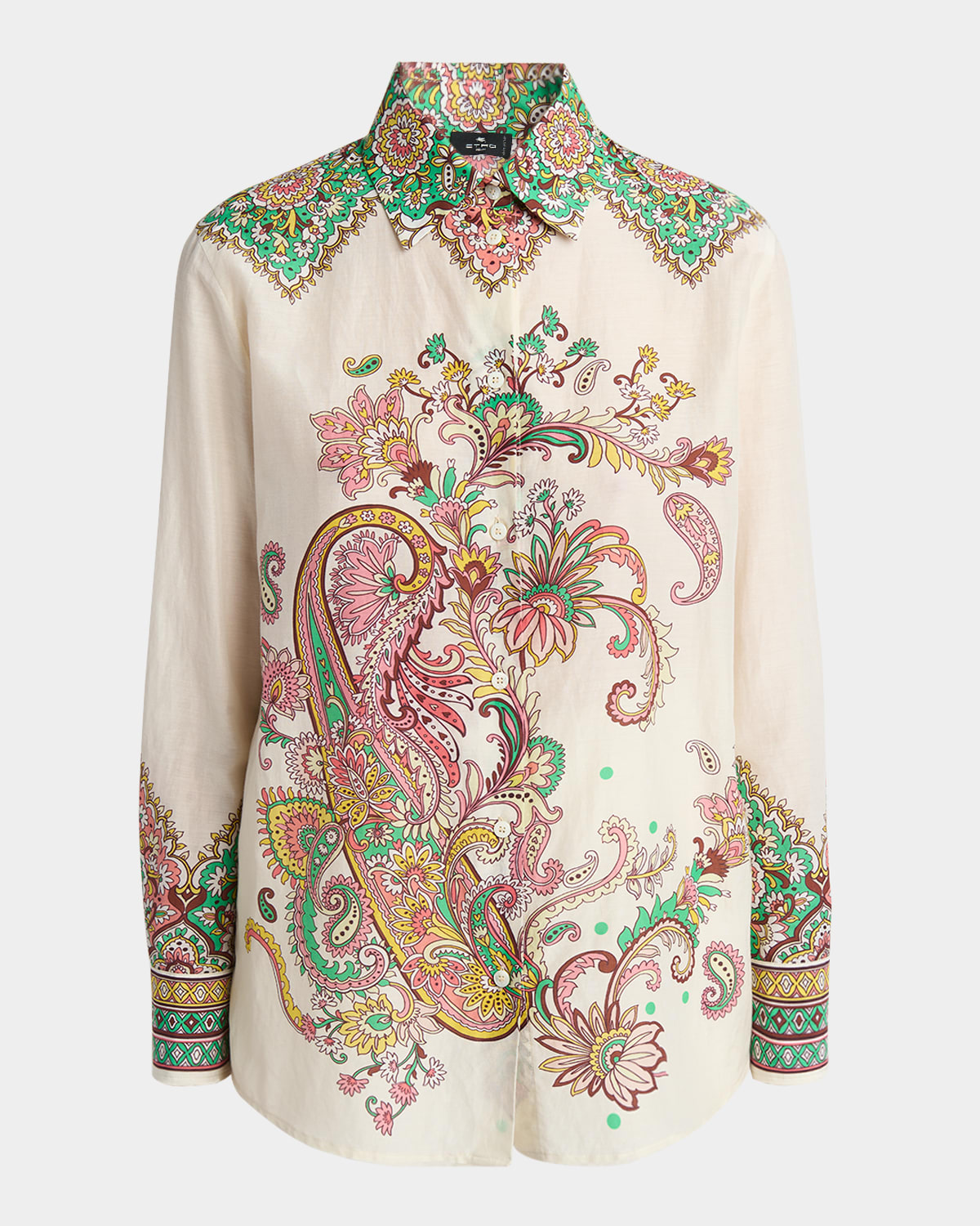 Etro Lucky Charm Paisley Bordura Cotton Voile Blouse In Print On White Base