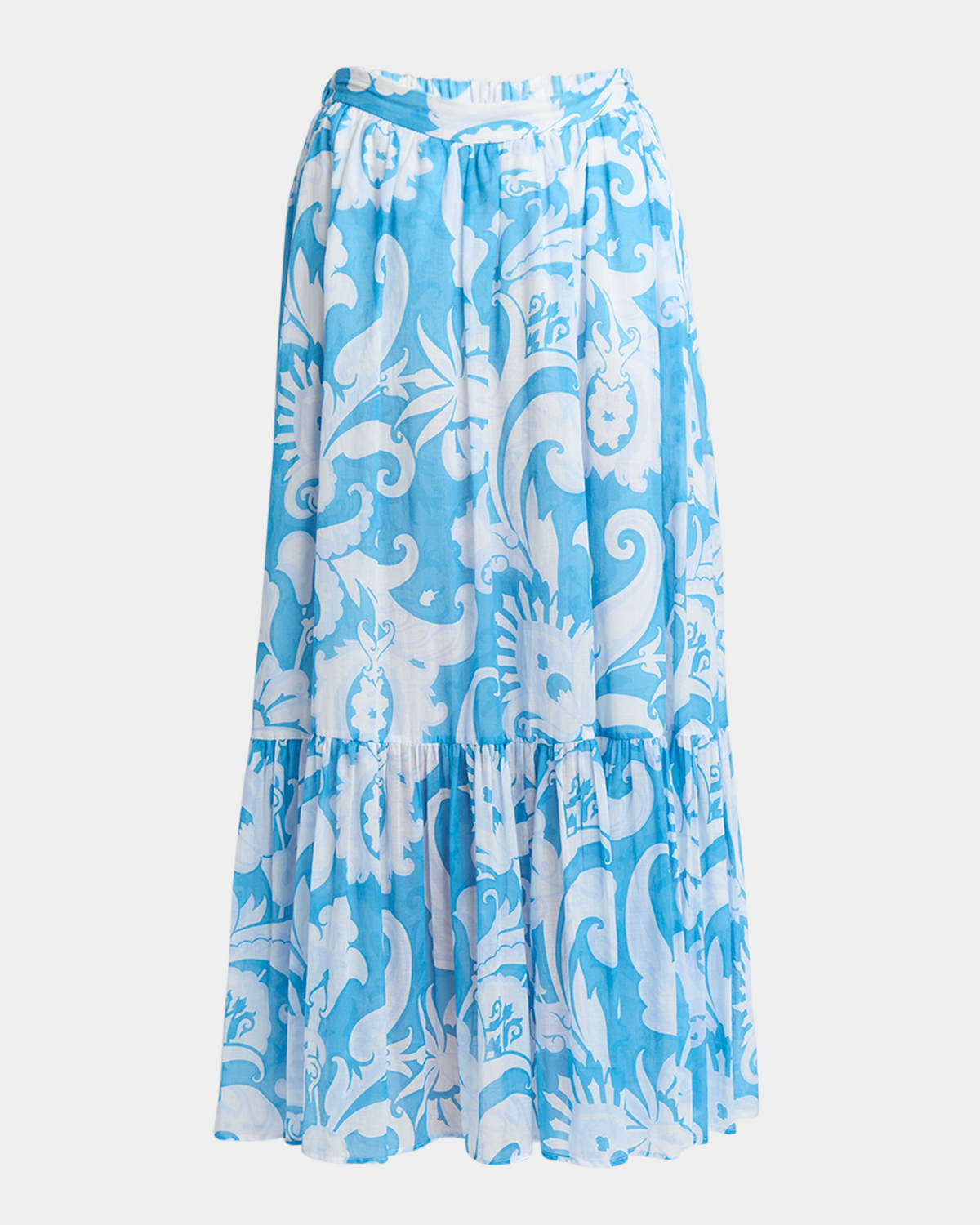 Etro Maxi Cotton Skirt With Contrasting Floral Paisley Print In Print On White Base