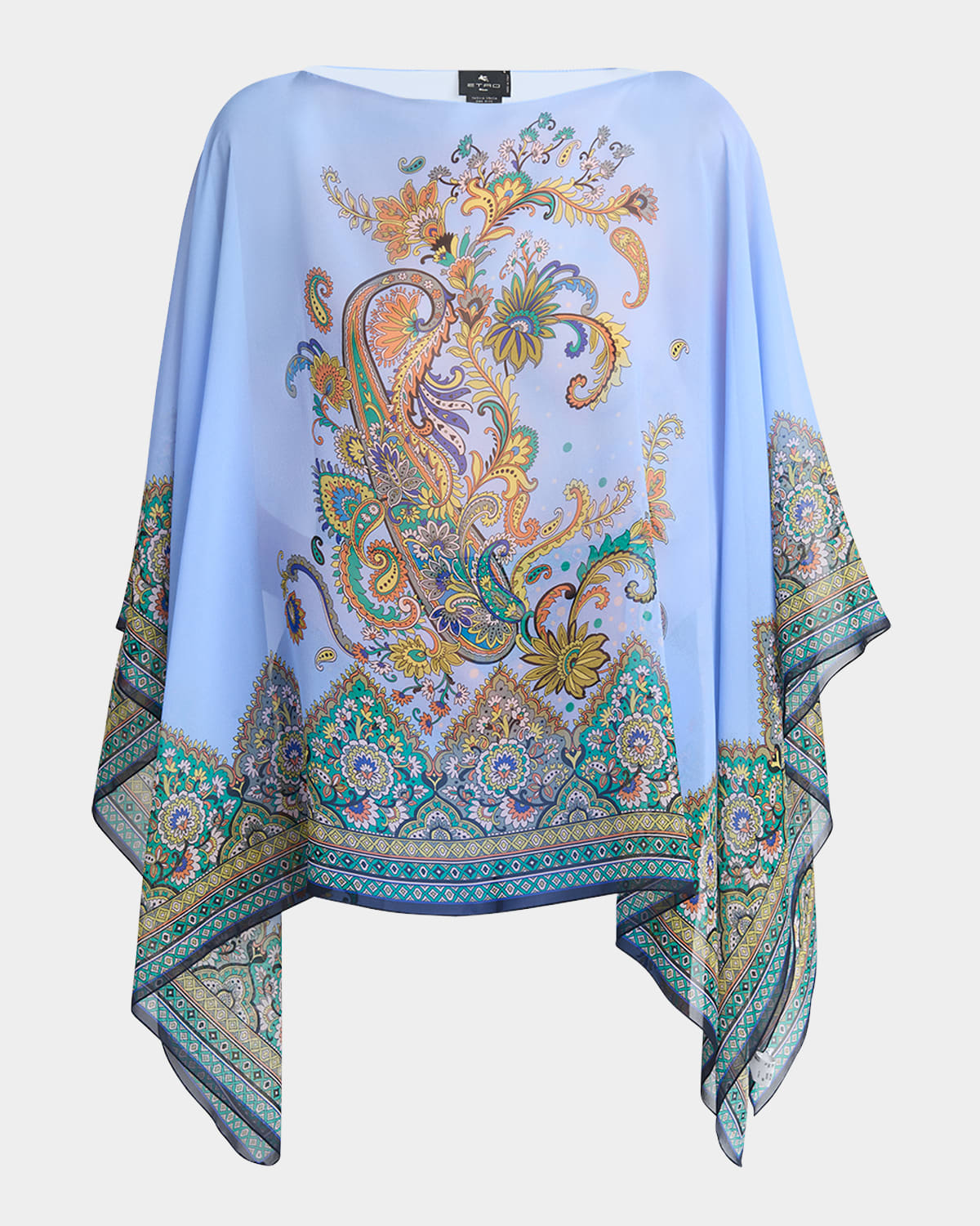 Etro Blue Cape With All-over Paisley Print In Silk Woman In Blue Print 2